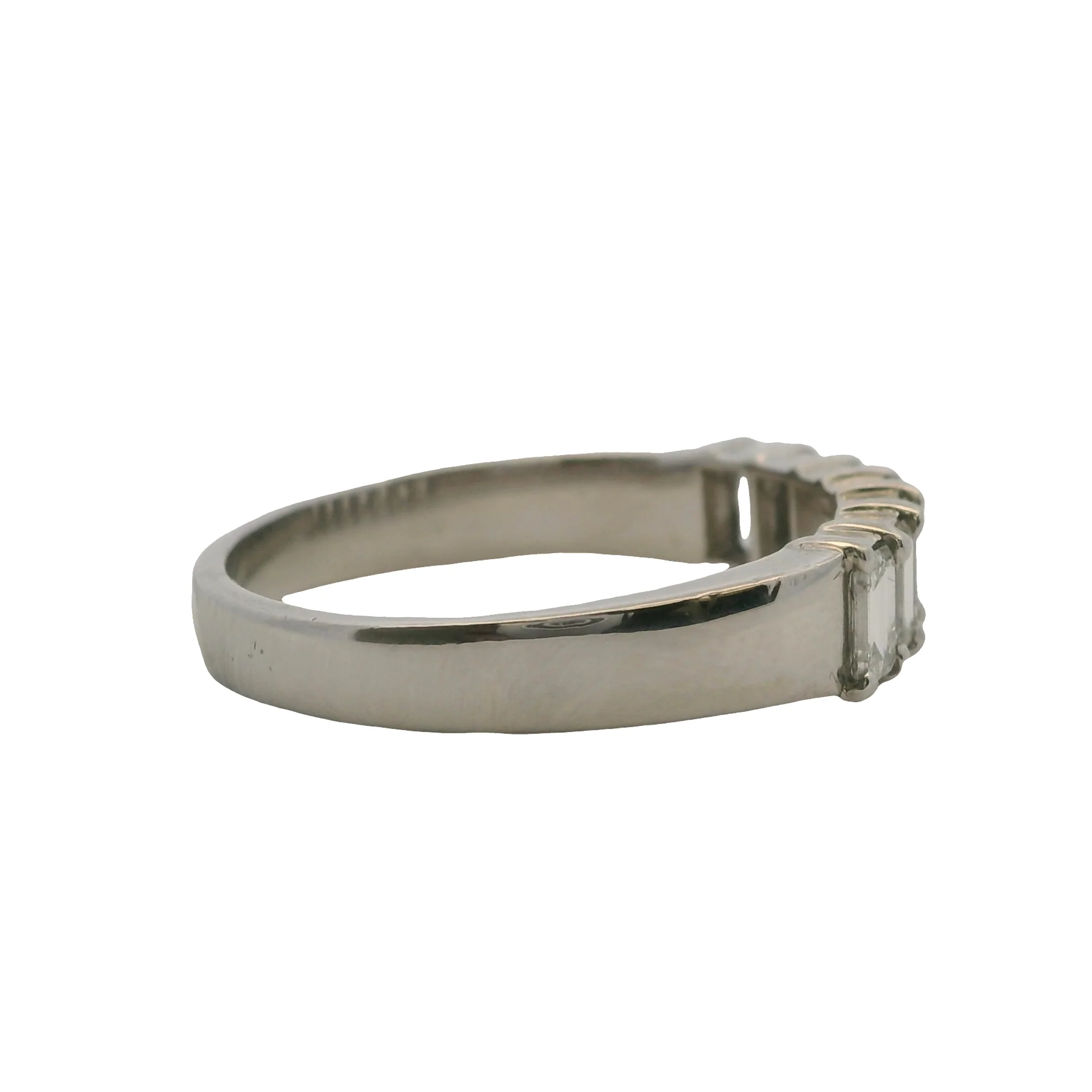 Vintage Solid Platinum and 3ctw Emerald Natural Diamonds Half-Eternity 5mm Wedding Band Ring Size 8.5 - Image 3