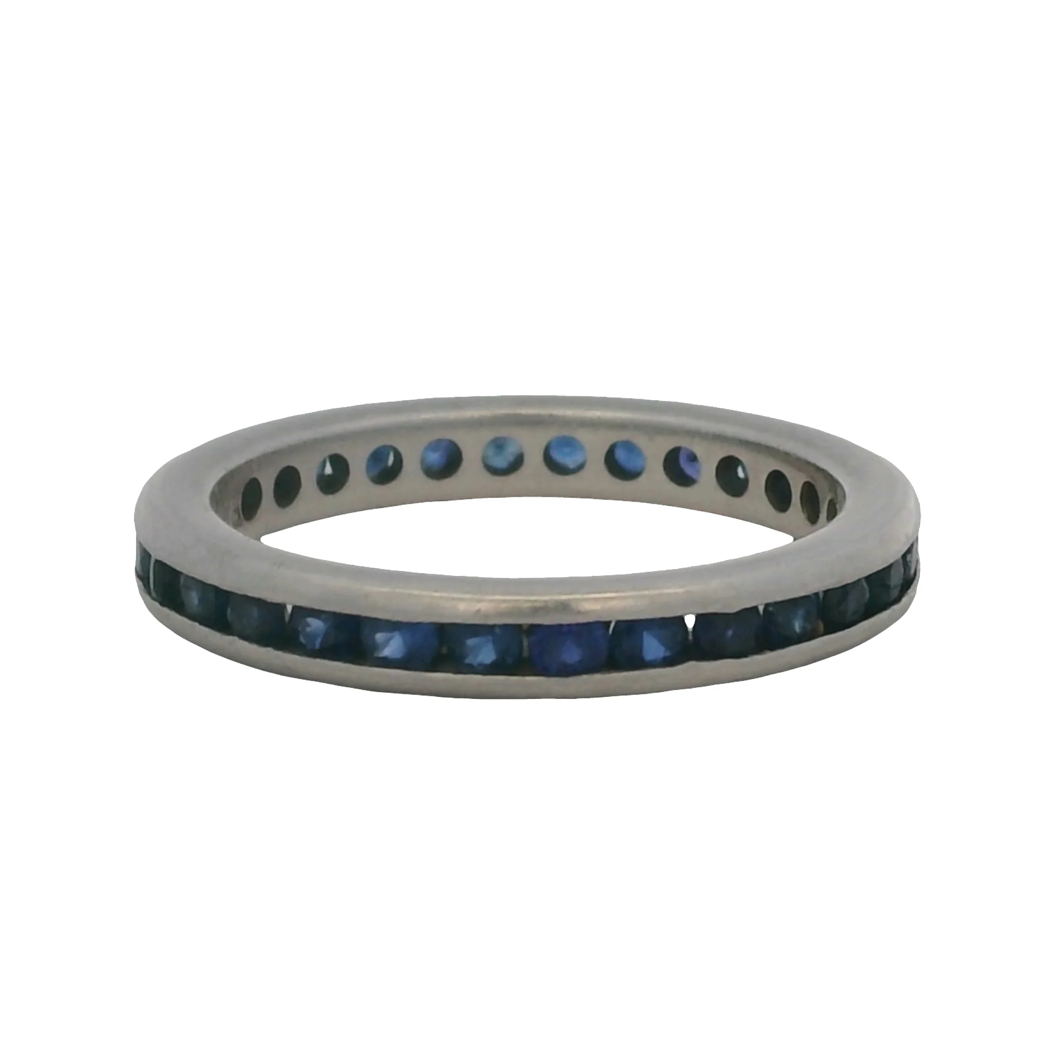 Vintage Solid Platinum Eternity Channel Set Sapphire 3mm Band Ring Size 6.5 - Image 2