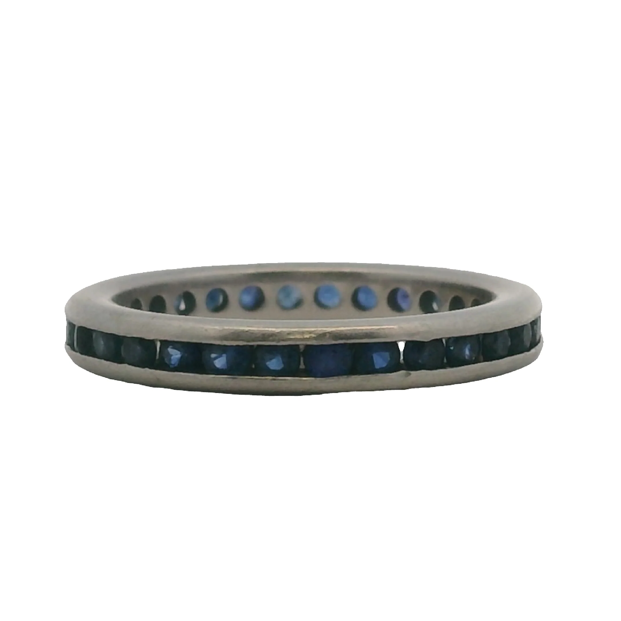 Vintage Solid Platinum Eternity Channel Set Sapphire 3mm Band Ring Size 6.5 - Image 3