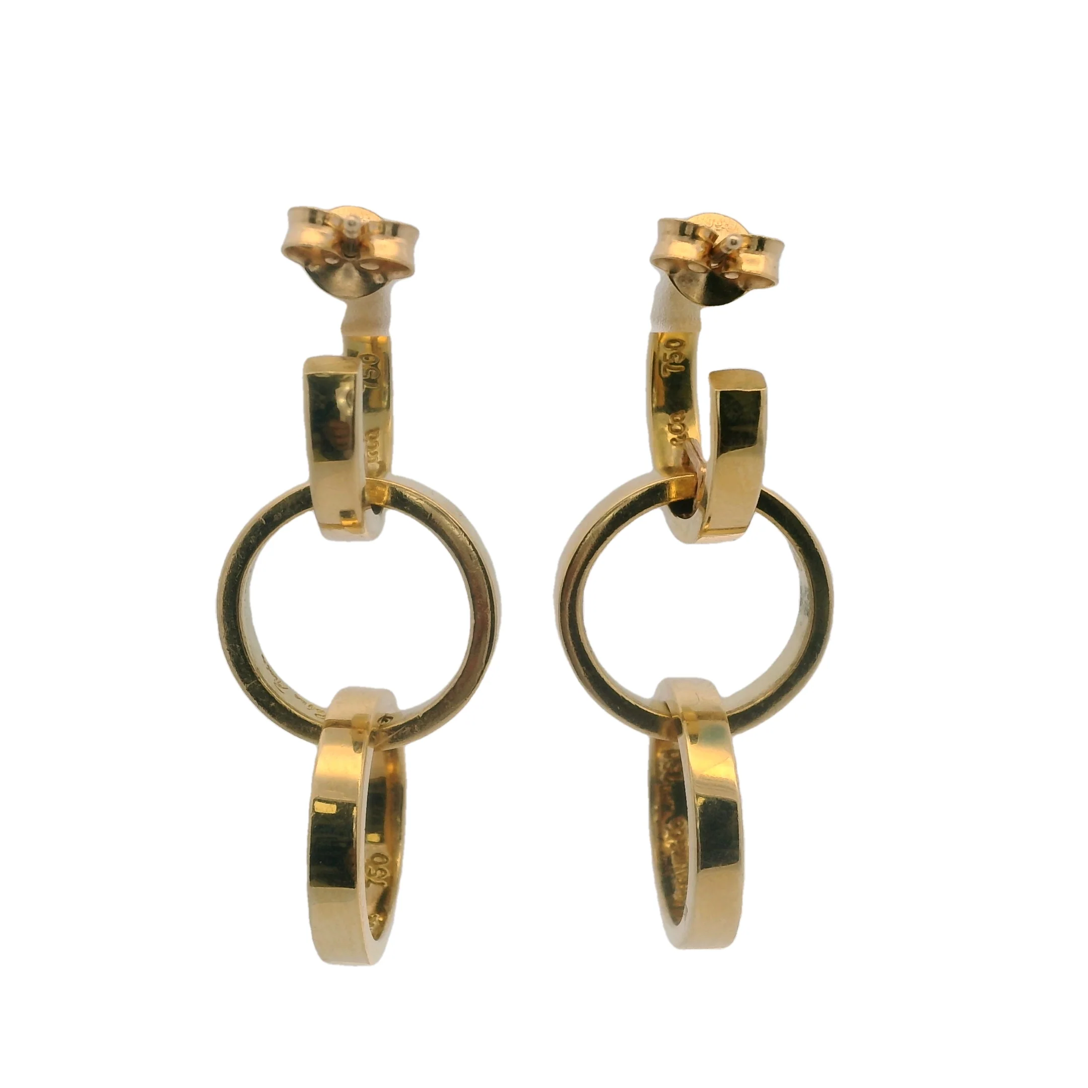 Vintage Tiffany & Co Paloma Picasso Solid 18kt Yellow Gold Triple Hoop Drop/Dangle Earrings - Image 3