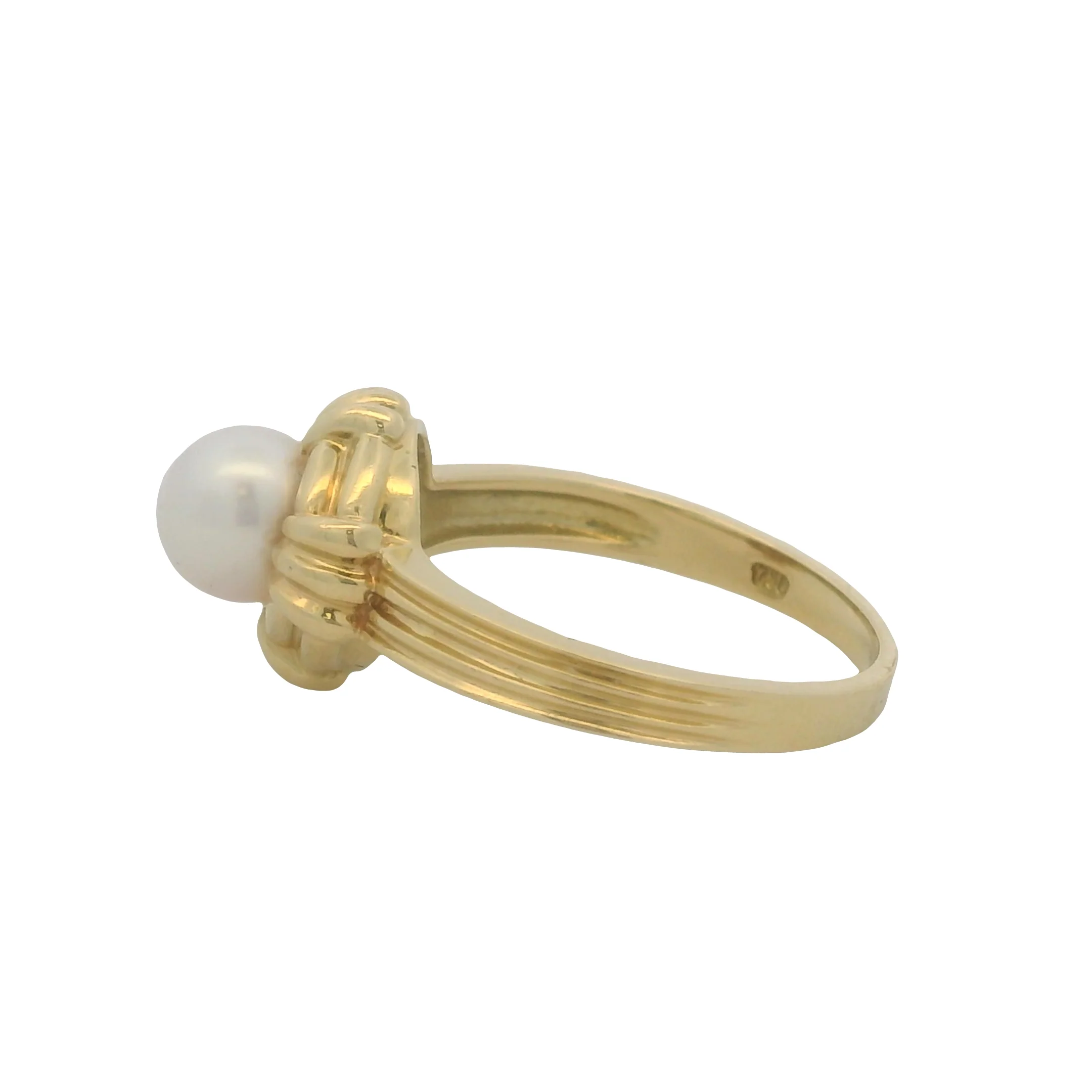 Vintage Tiffany & Co Solid 18kt Yellow Gold Grooved Akoya Pearl Solitaire Ring Size 6.25 - Image 3