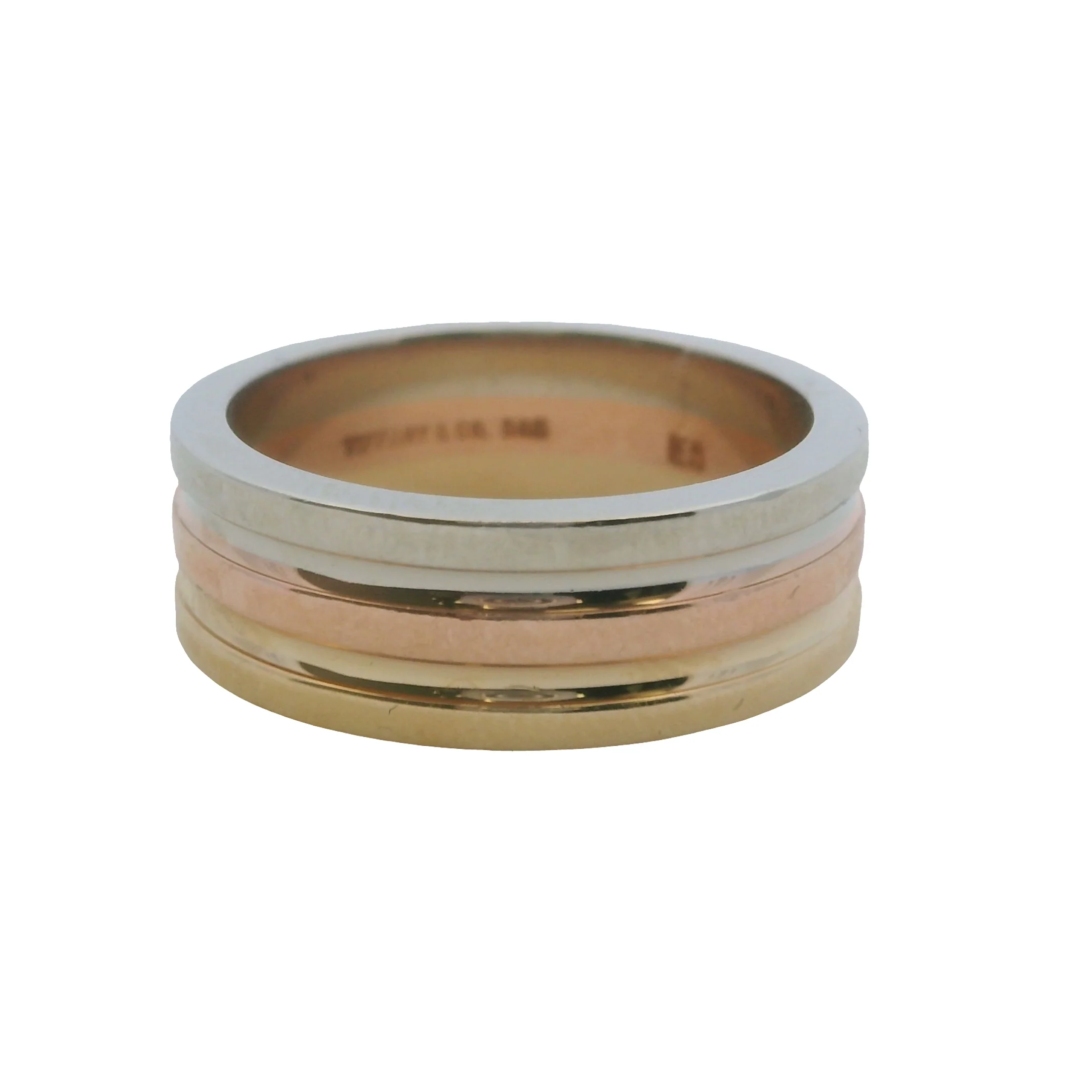 Vintage Tiffany & Co Trinity Solid Tri-Tone 14kt Gold 6.5mm Band Ring Size 6 - Image 2