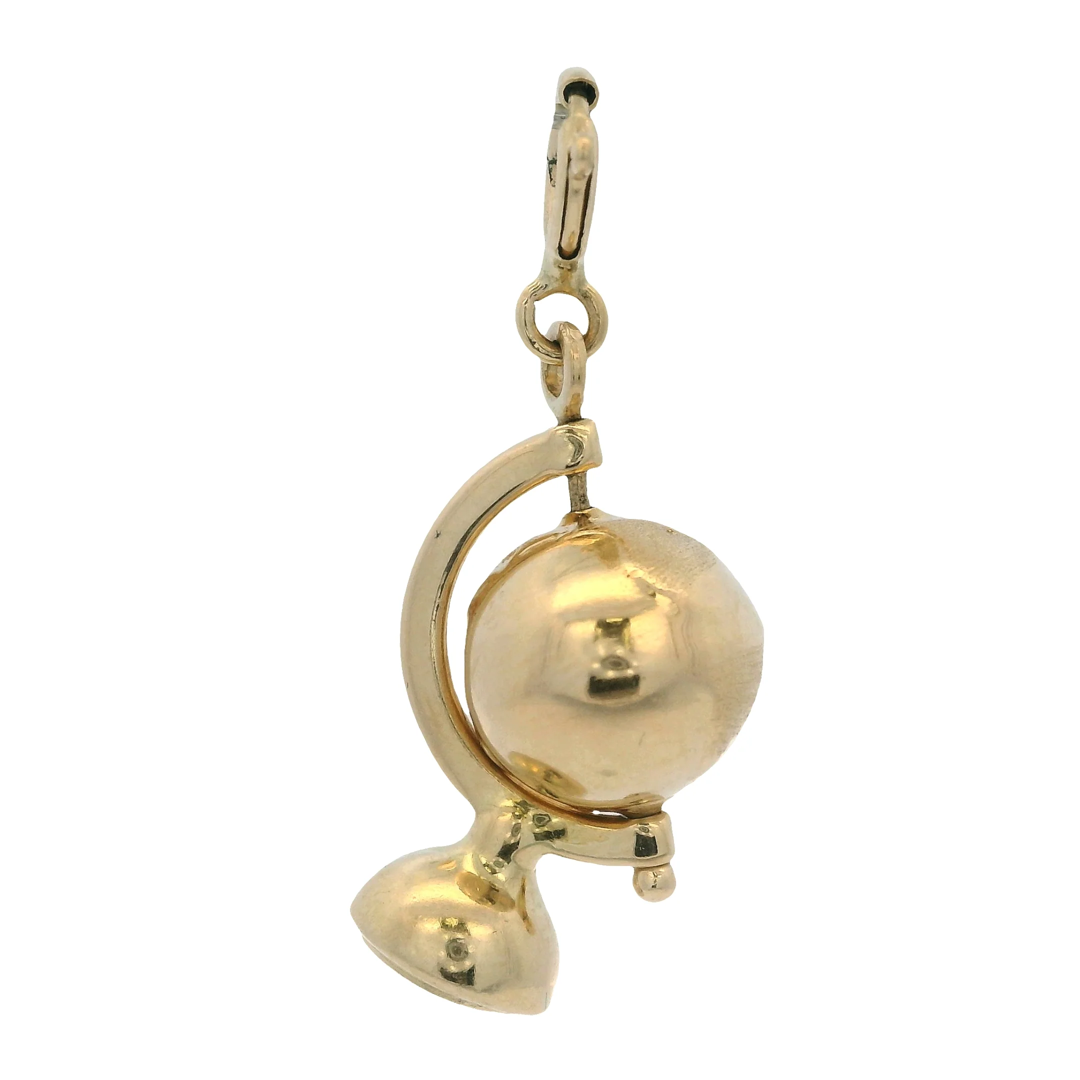 Vintage Turkish Solid 14kt Yellow Gold Spinning Globe Earth Charm with Spring Ring - Image 2