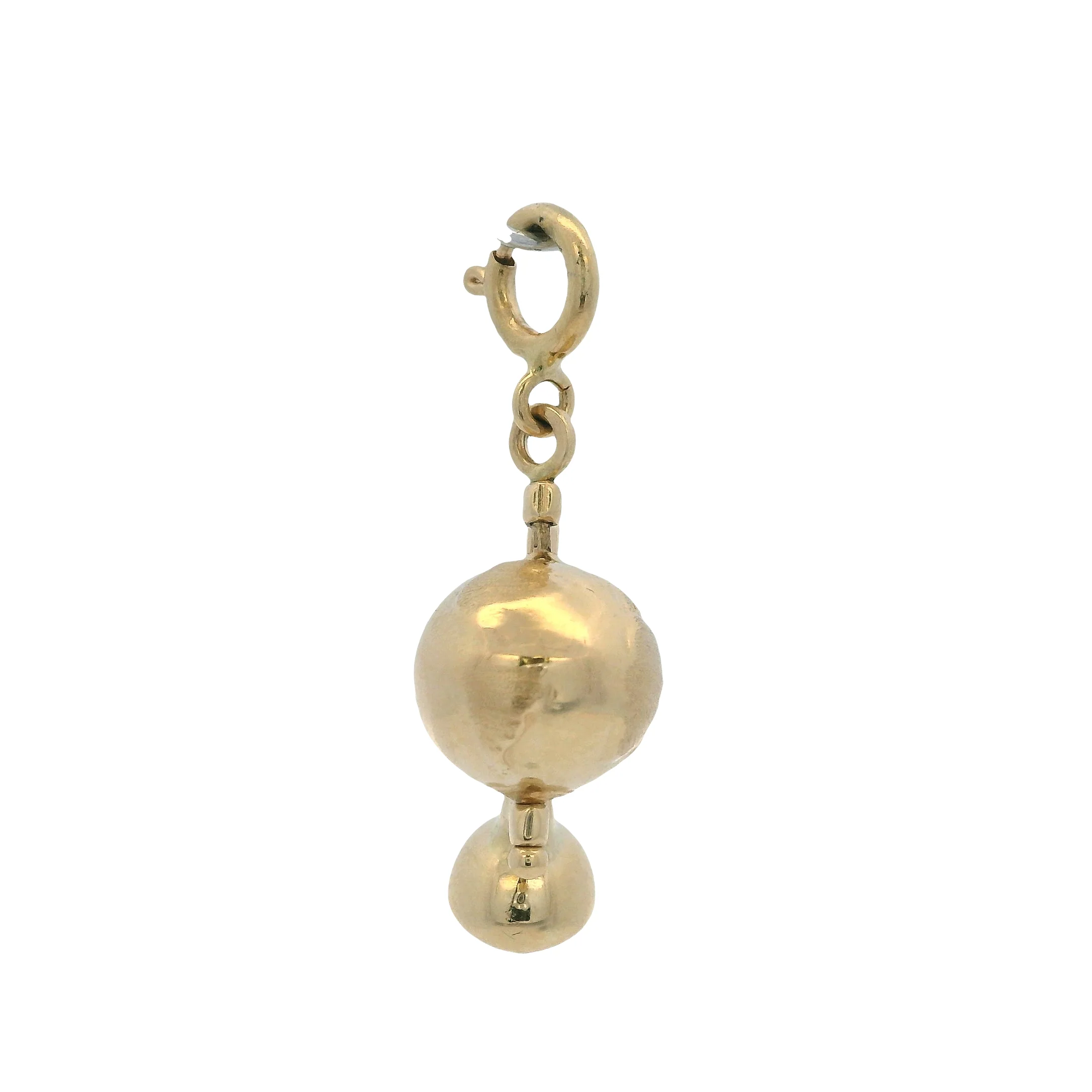 Vintage Turkish Solid 14kt Yellow Gold Spinning Globe Earth Charm with Spring Ring - Image 3