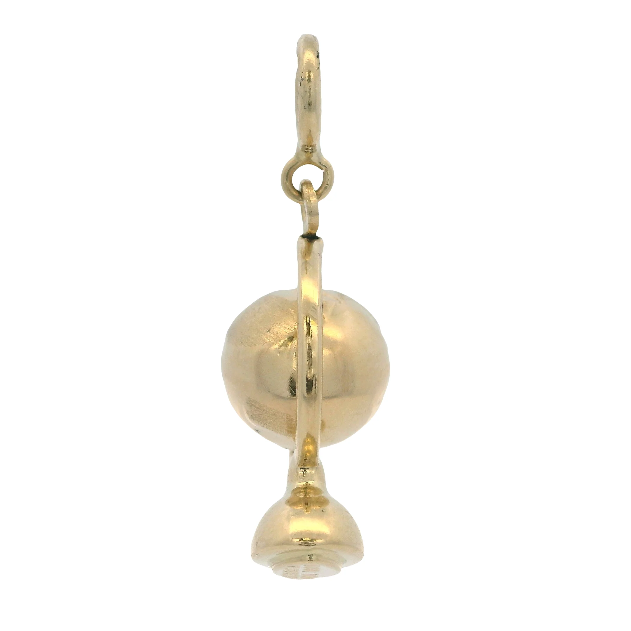 Vintage Turkish Solid 14kt Yellow Gold Spinning Globe Earth Charm with Spring Ring - Image 4