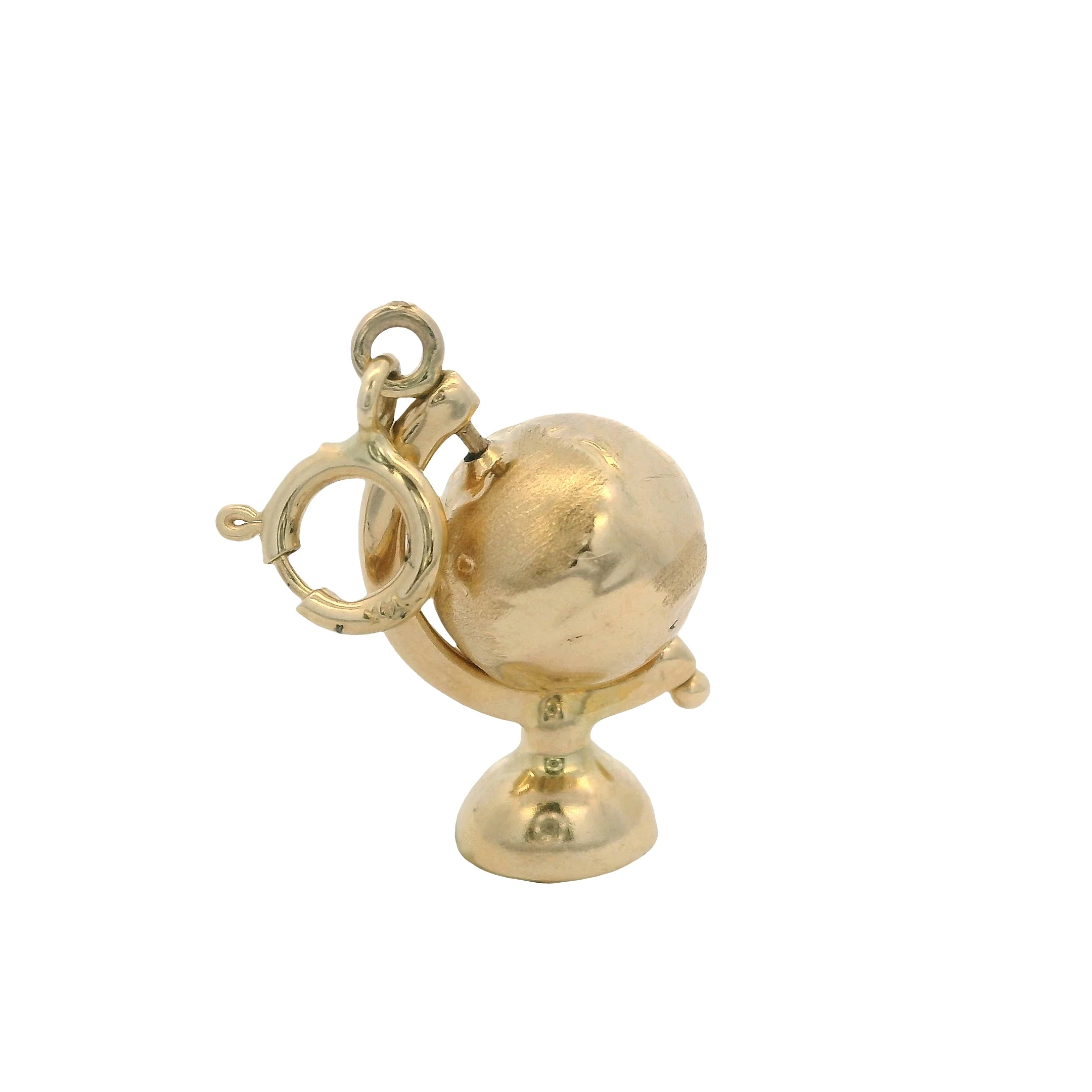 Vintage Turkish Solid 14kt Yellow Gold Spinning Globe Earth Charm with Spring Ring - Image 5