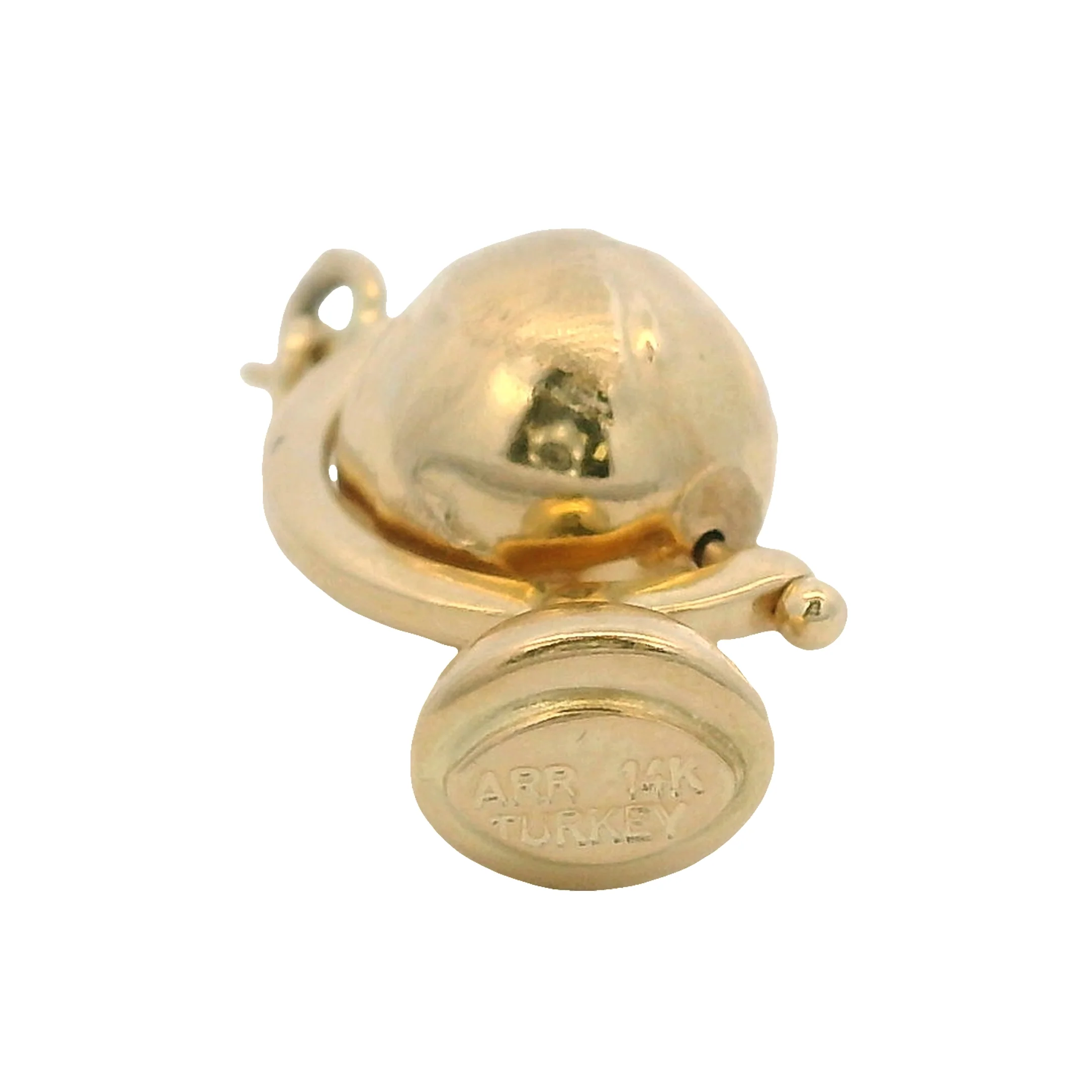 Vintage Turkish Solid 14kt Yellow Gold Spinning Globe Earth Charm with Spring Ring - Image 6