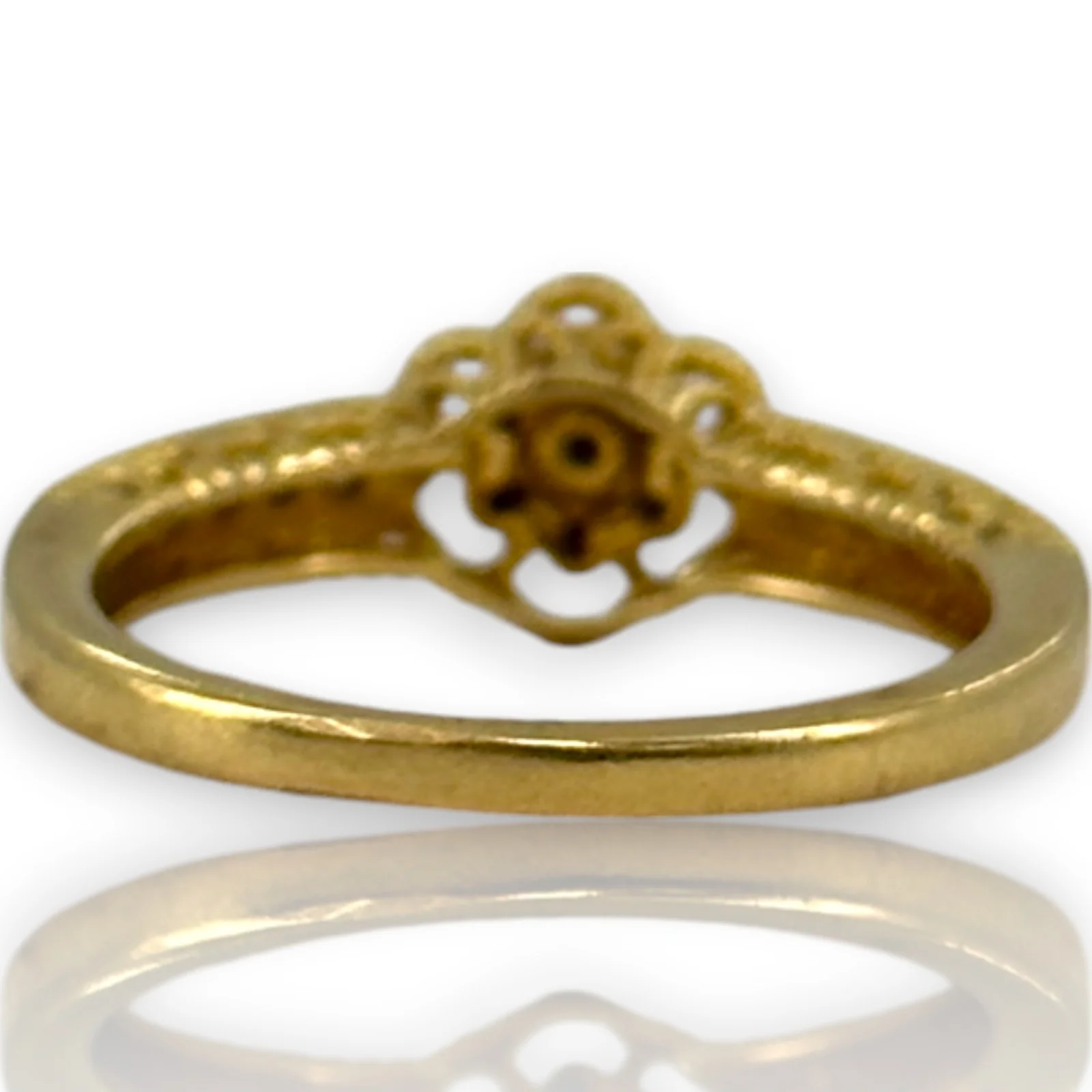 VJS Jewelry Solid 18kt Bright Yellow Gold Filigree Diamond Cluster Flower Ring with Diamond Sides Size 7 - Image 4