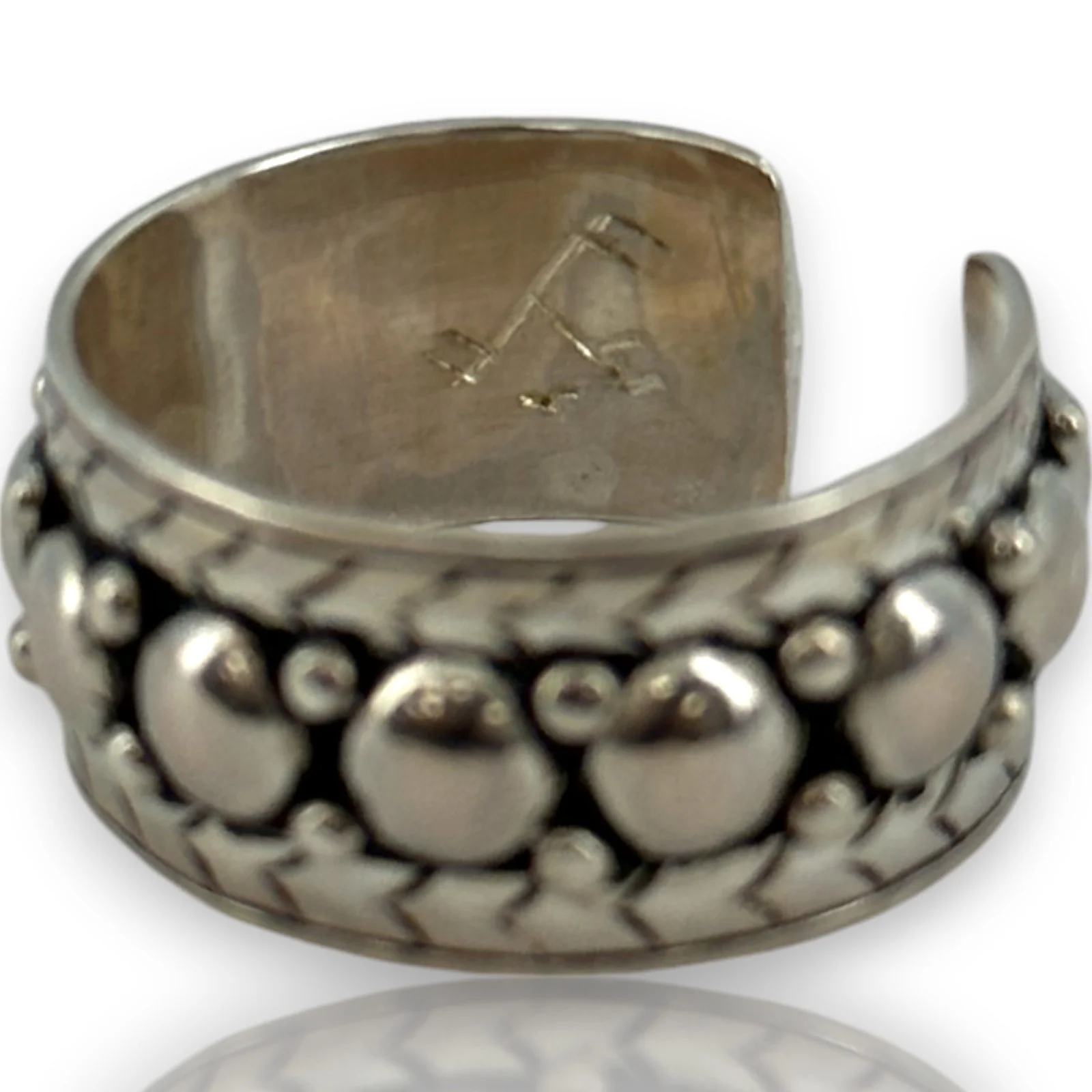 Yelli Jewels Handmade Moroccan 925 Sterling Silver Double Studs Adjustable 9.8mm Band Ring with Hand-Chiseled Details - Image 4