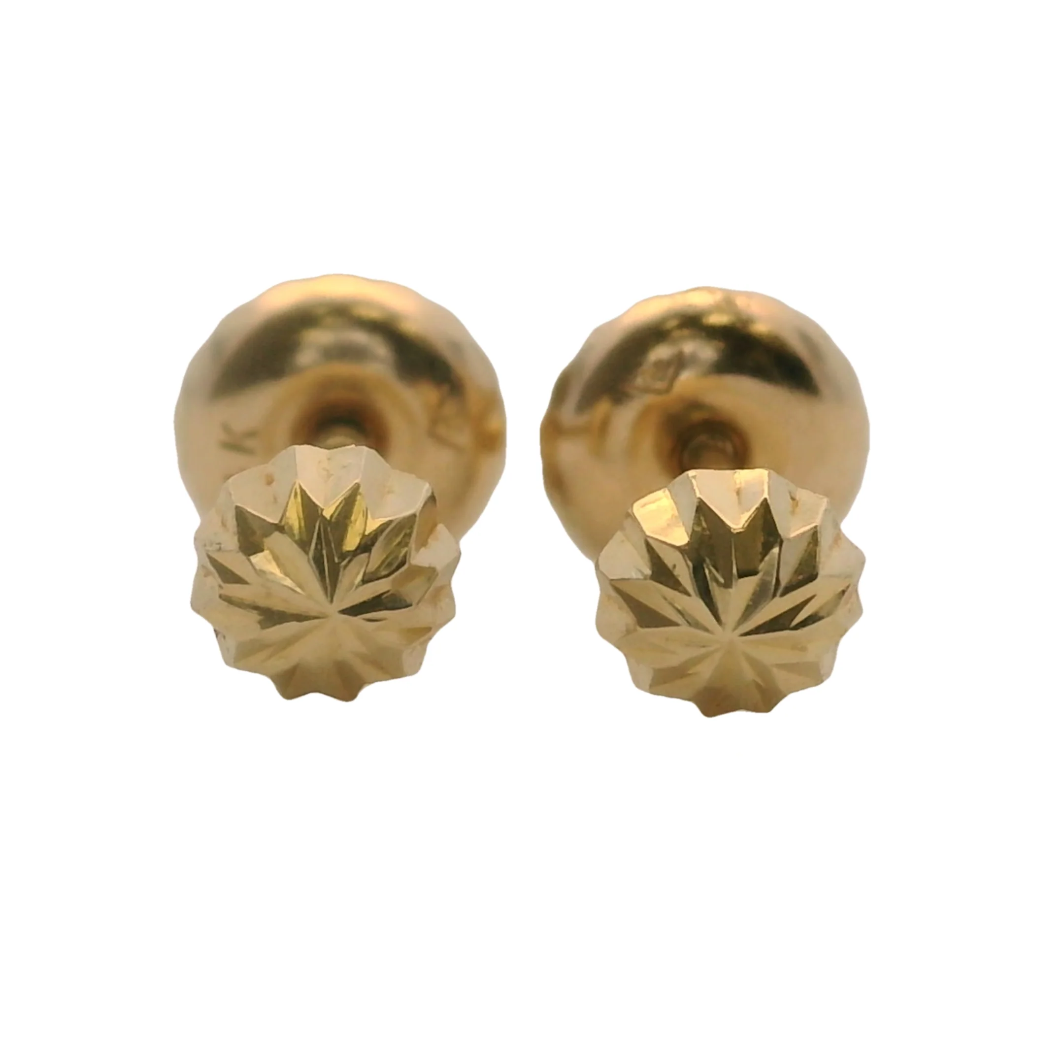 Yellow Gold 4mm Faceted Stud Star Style 14kt 585 Earrings - Image 4