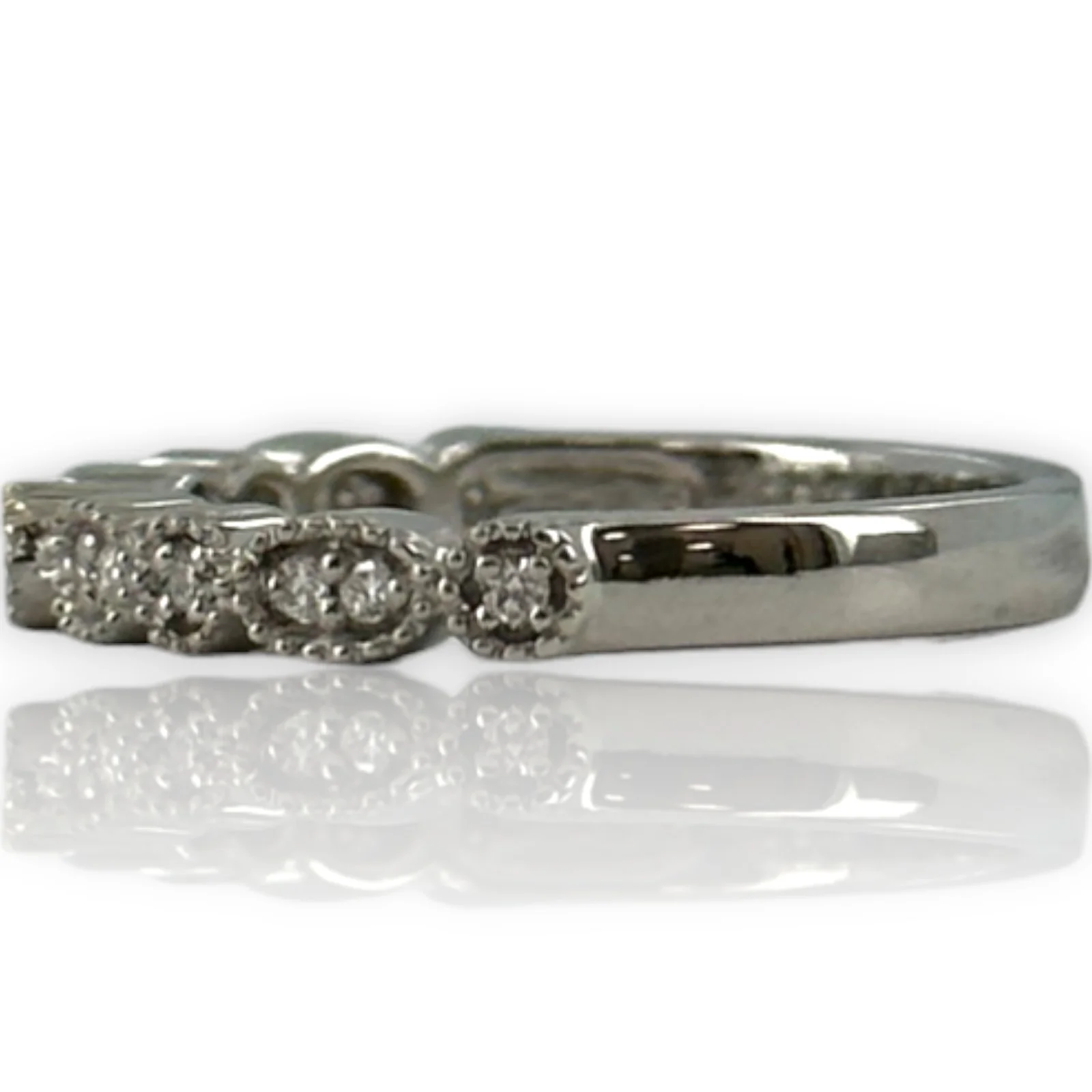 Zoara Platinum and Diamond Milgrain Round and Marquise Shapes Wedding Band - Image 3