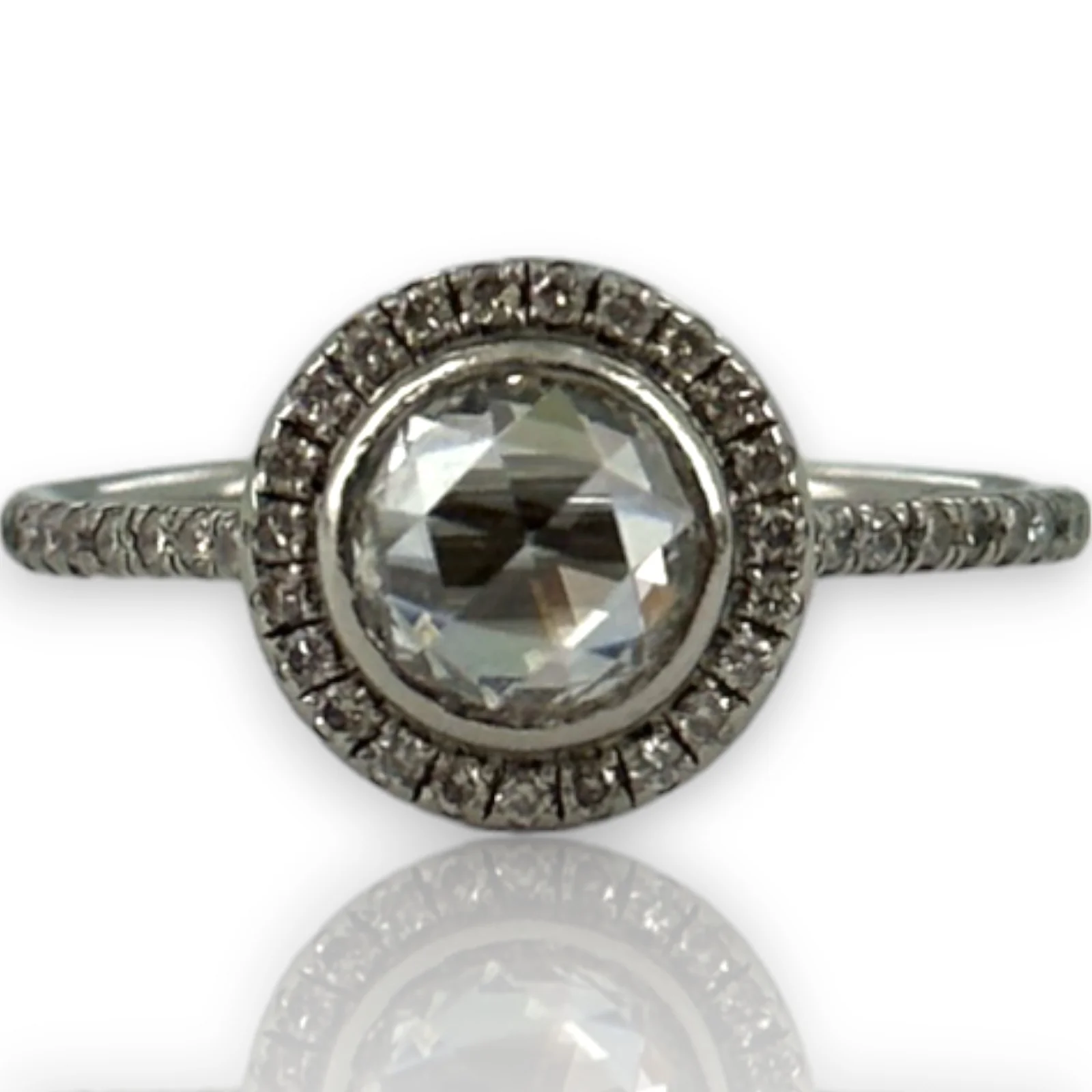 ZOE Solid 900 Platinum Modern Rose Cut Diamond Halo Solitaire Ring Size 5