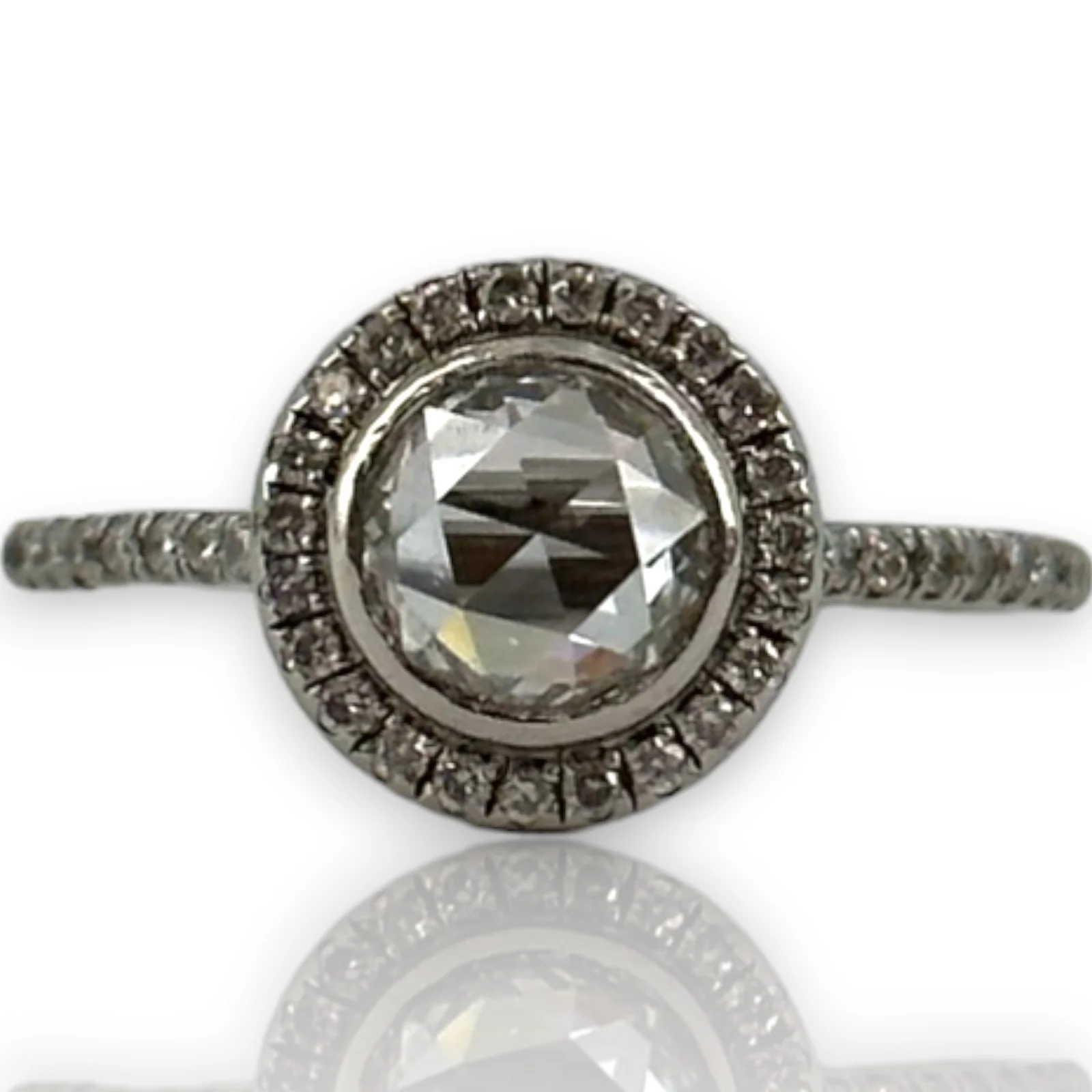 ZOE Solid 900 Platinum Modern Rose Cut Diamond Halo Solitaire Ring Size 5 - Image 2