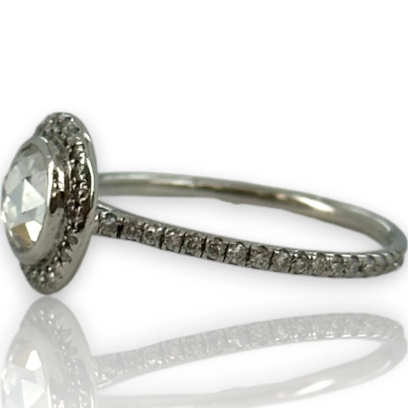 ZOE Solid 900 Platinum Modern Rose Cut Diamond Halo Solitaire Ring Size 5 - Image 4